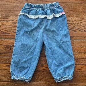 Vintage 90s Oshkosh B’gosh Girls Blue Denim Pants Striped Ruffle 3T